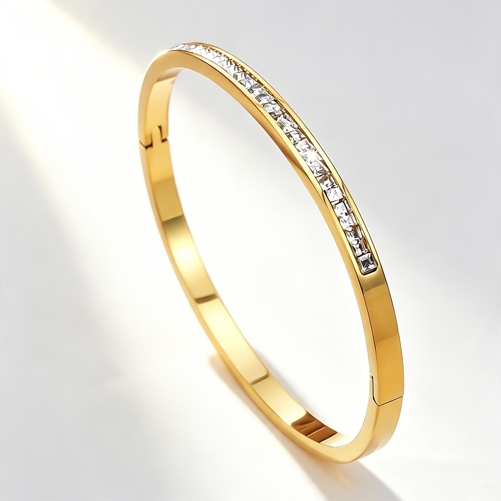 Women's Stainless Steel Roman Numeral Inlaid Stackable Bangle